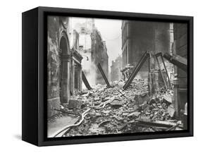 View Looking South Down Walbrook after an Air Raid, City of London, World War II, 1941-null-Framed Stretched Canvas