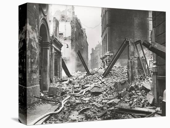 View Looking South Down Walbrook after an Air Raid, City of London, World War II, 1941-null-Stretched Canvas