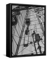 View Looking Up Derrick During Oil Drilling Operations Off Louisiana Coast-Margaret Bourke-White-Framed Stretched Canvas