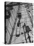 View Looking Up Derrick During Oil Drilling Operations Off Louisiana Coast-Margaret Bourke-White-Stretched Canvas