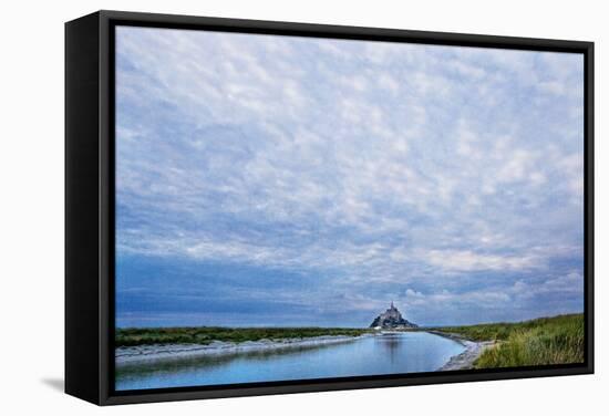 View near Fortified Town during Low Tide, Mont Saint Michel, Lower Normandy, France-Massimo Borchi-Framed Stretched Canvas