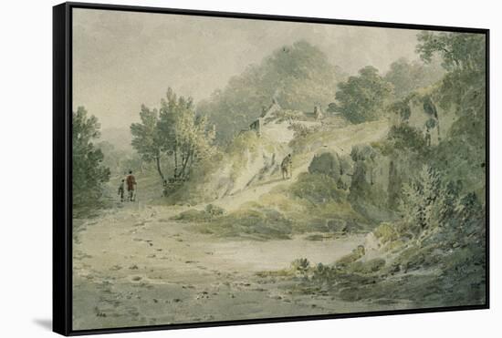 View Near Halifax. a Pathway with Cottage on a Slope-James Bourne-Framed Stretched Canvas