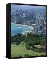 View North West from the Crater Rim of Diamond Head Towards Kapiolani Park and Waikiki-Robert Francis-Framed Stretched Canvas