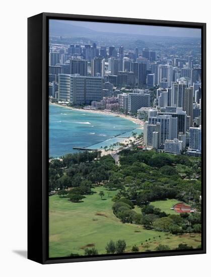 View North West from the Crater Rim of Diamond Head Towards Kapiolani Park and Waikiki-Robert Francis-Framed Stretched Canvas