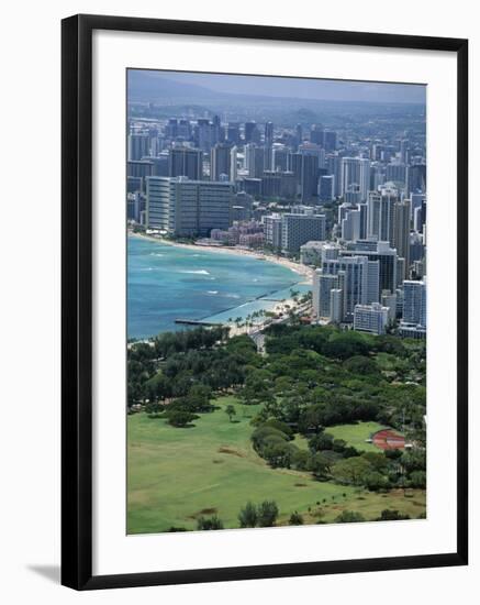 View North West from the Crater Rim of Diamond Head Towards Kapiolani Park and Waikiki-Robert Francis-Framed Photographic Print