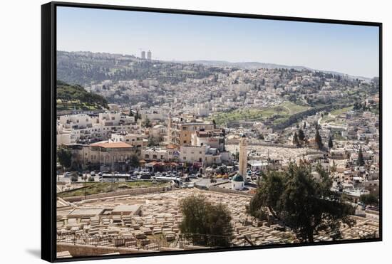 View of a Arab-Israeli neighbourhood, including shops and a mosque, on the outskirts of Jerusalem,-Alexandre Rotenberg-Framed Stretched Canvas