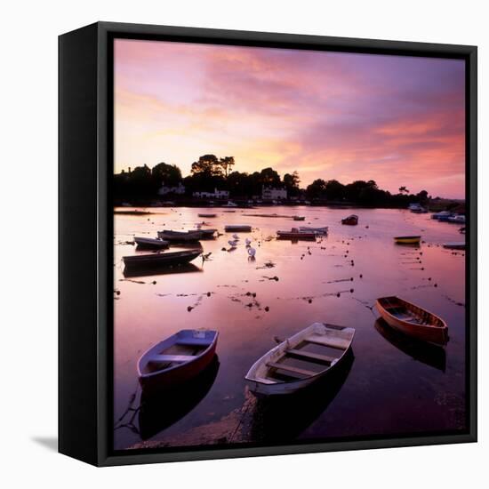 View of a Beautiful Sunset across Cockwood Harbour, Devon, UK with Boats in the Foreground-Ed Pavelin-Framed Stretched Canvas