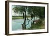 View of a Boat Landing on the Russian River - Healdsburg, CA-Lantern Press-Framed Art Print