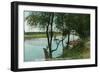 View of a Boat Landing on the Russian River - Healdsburg, CA-Lantern Press-Framed Art Print