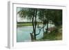 View of a Boat Landing on the Russian River - Healdsburg, CA-Lantern Press-Framed Art Print