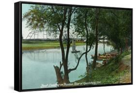 View of a Boat Landing on the Russian River - Healdsburg, CA-Lantern Press-Framed Stretched Canvas