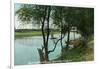 View of a Boat Landing on the Russian River - Healdsburg, CA-Lantern Press-Framed Art Print