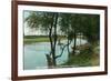 View of a Boat Landing on the Russian River - Healdsburg, CA-Lantern Press-Framed Art Print