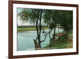 View of a Boat Landing on the Russian River - Healdsburg, CA-Lantern Press-Framed Art Print