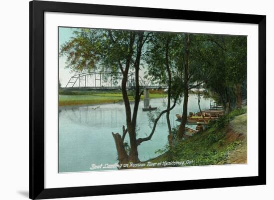 View of a Boat Landing on the Russian River - Healdsburg, CA-Lantern Press-Framed Art Print