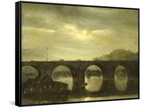 View of a Bridge of the Seine in Paris by Moonlight-Antonie Waldorp-Framed Stretched Canvas