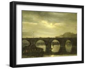 View of a Bridge of the Seine in Paris by Moonlight-Antonie Waldorp-Framed Art Print