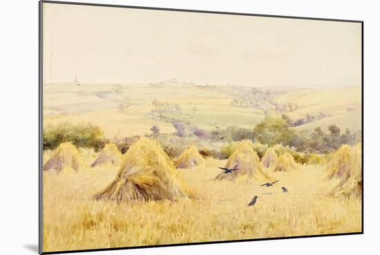 View of a Cornfield with Rooks-Harry E. James-Mounted Giclee Print