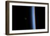 View of a Crescent Moon Rising and the Cusp of Earth's Atmosphere-null-Framed Photographic Print