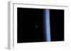 View of a Crescent Moon Rising and the Cusp of Earth's Atmosphere-null-Framed Photographic Print