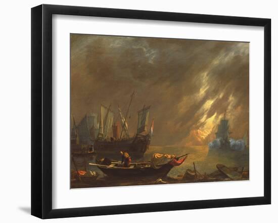 View of a Harbour at Sunset (Oil on Panel)-Lieve Verschuier-Framed Giclee Print