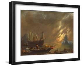 View of a Harbour at Sunset (Oil on Panel)-Lieve Verschuier-Framed Giclee Print