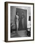 View of a Harper and Vogue Model in Designer Clothes-Nina Leen-Framed Photographic Print