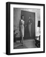 View of a Harper and Vogue Model in Designer Clothes-Nina Leen-Framed Photographic Print