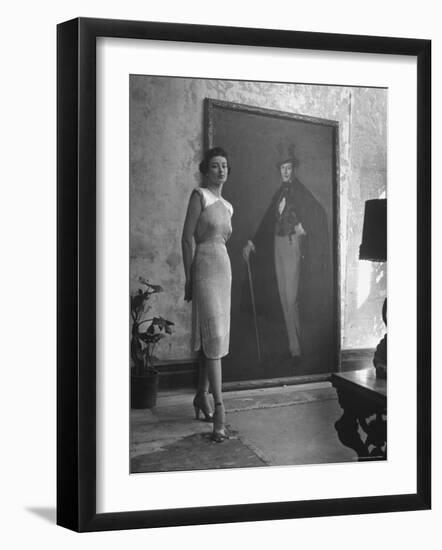 View of a Harper and Vogue Model in Designer Clothes-Nina Leen-Framed Photographic Print