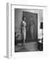 View of a Harper and Vogue Model in Designer Clothes-Nina Leen-Framed Photographic Print