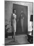 View of a Harper and Vogue Model in Designer Clothes-Nina Leen-Mounted Photographic Print