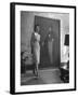 View of a Harper and Vogue Model in Designer Clothes-Nina Leen-Framed Photographic Print