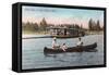 View of a House Boat on the Lake - Coeur d'Alene, ID-Lantern Press-Framed Stretched Canvas