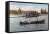 View of a House Boat on the Lake - Coeur d'Alene, ID-Lantern Press-Framed Stretched Canvas