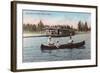 View of a House Boat on the Lake - Coeur d'Alene, ID-Lantern Press-Framed Art Print