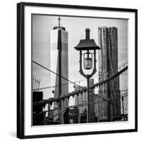 View of a Lamppost on the Brooklyn Bridge with One World Trade Center-Philippe Hugonnard-Framed Photographic Print