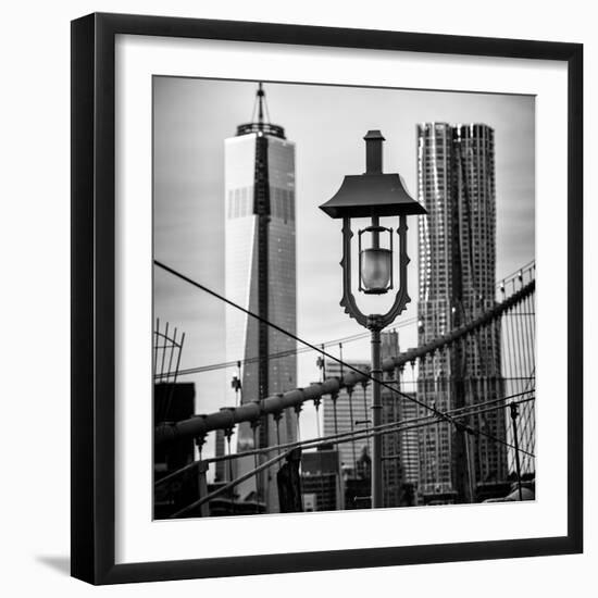 View of a Lamppost on the Brooklyn Bridge with One World Trade Center-Philippe Hugonnard-Framed Photographic Print