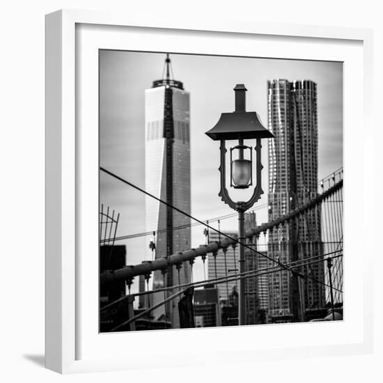 View of a Lamppost on the Brooklyn Bridge with One World Trade Center-Philippe Hugonnard-Framed Photographic Print