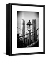 View of a Lamppost on the Brooklyn Bridge with One World Trade Center-Philippe Hugonnard-Framed Stretched Canvas