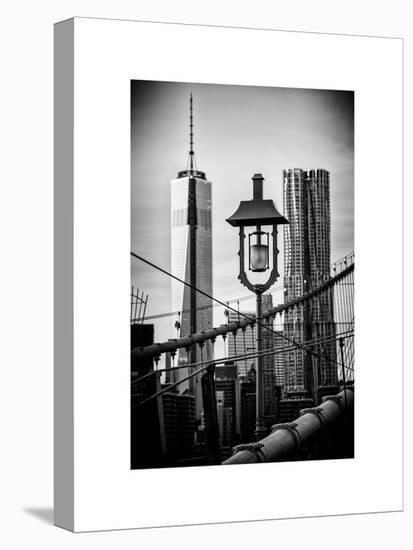 View of a Lamppost on the Brooklyn Bridge with One World Trade Center-Philippe Hugonnard-Stretched Canvas