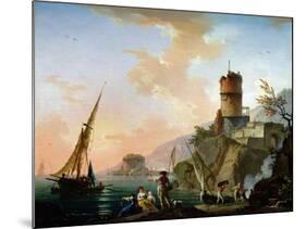 View of a Mediterranean Port-Charles Francois Lacroix de Marseille-Mounted Giclee Print