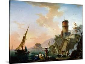 View of a Mediterranean Port-Charles Francois Lacroix de Marseille-Stretched Canvas