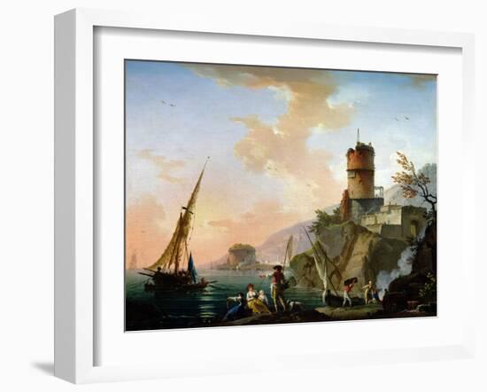 View of a Mediterranean Port-Charles Francois Lacroix de Marseille-Framed Giclee Print