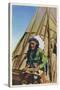 View of a Native American outside of Teepee-Lantern Press-Stretched Canvas