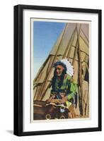 View of a Native American outside of Teepee-Lantern Press-Framed Art Print
