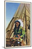 View of a Native American outside of Teepee-Lantern Press-Mounted Art Print