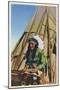 View of a Native American outside of Teepee-Lantern Press-Mounted Art Print
