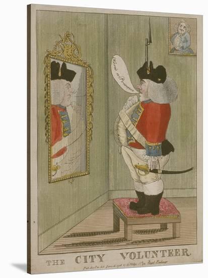 View of a Portly City Volunteer Admiring Himself in the Mirror, 1785-null-Stretched Canvas