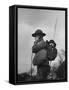 View of a Soldier Using a Backpack Radio-William Vandivert-Framed Stretched Canvas