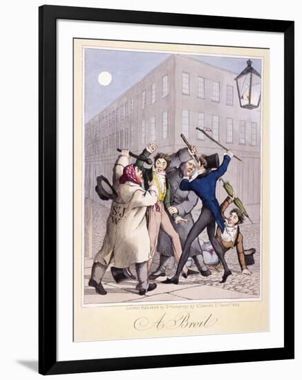 View of a Street Fight Scene at Night, City of Westminster, London, 1822-null-Framed Giclee Print